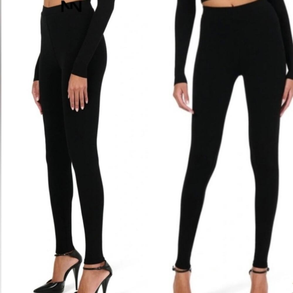 naked wardrobe solid ribbed leggings women black small